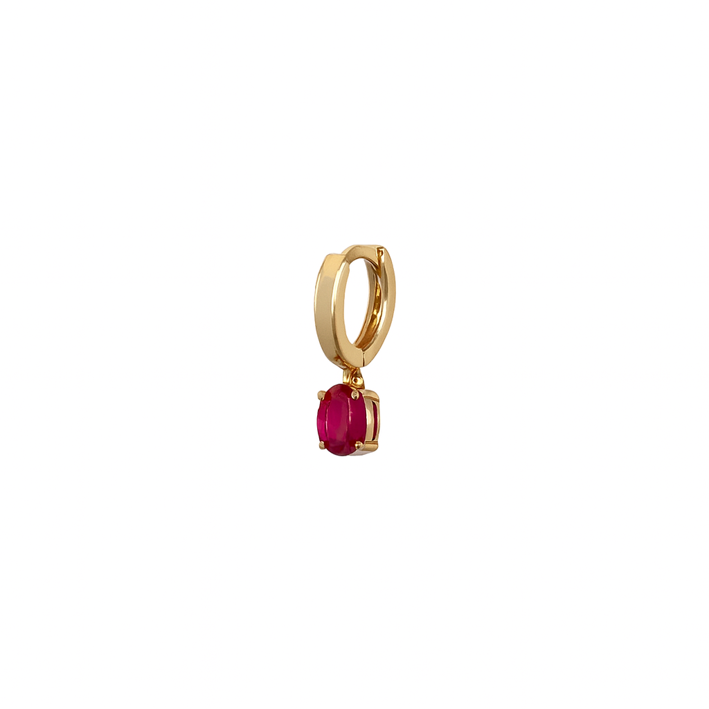 Oval Ruby Stone Drop Huggie Hoop