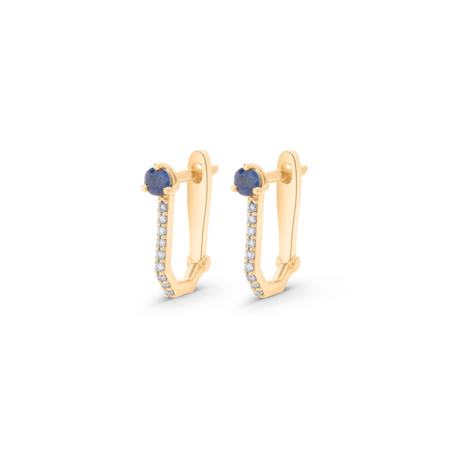 Sapphire Round Cut Rectangle Studded Hoops