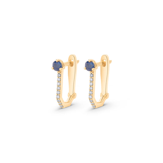 Sapphire Round Cut Rectangle Studded Hoops