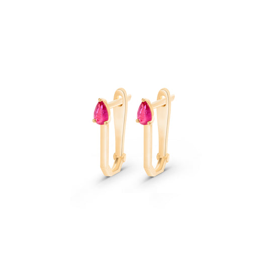 Ruby Pear Cut Rectangle Hoops