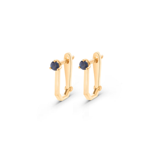 Sapphire Round Cut Rectangle Hoops
