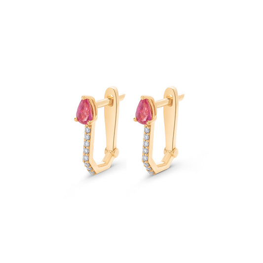 Ruby Pear Cut Rectangle Studded Hoops