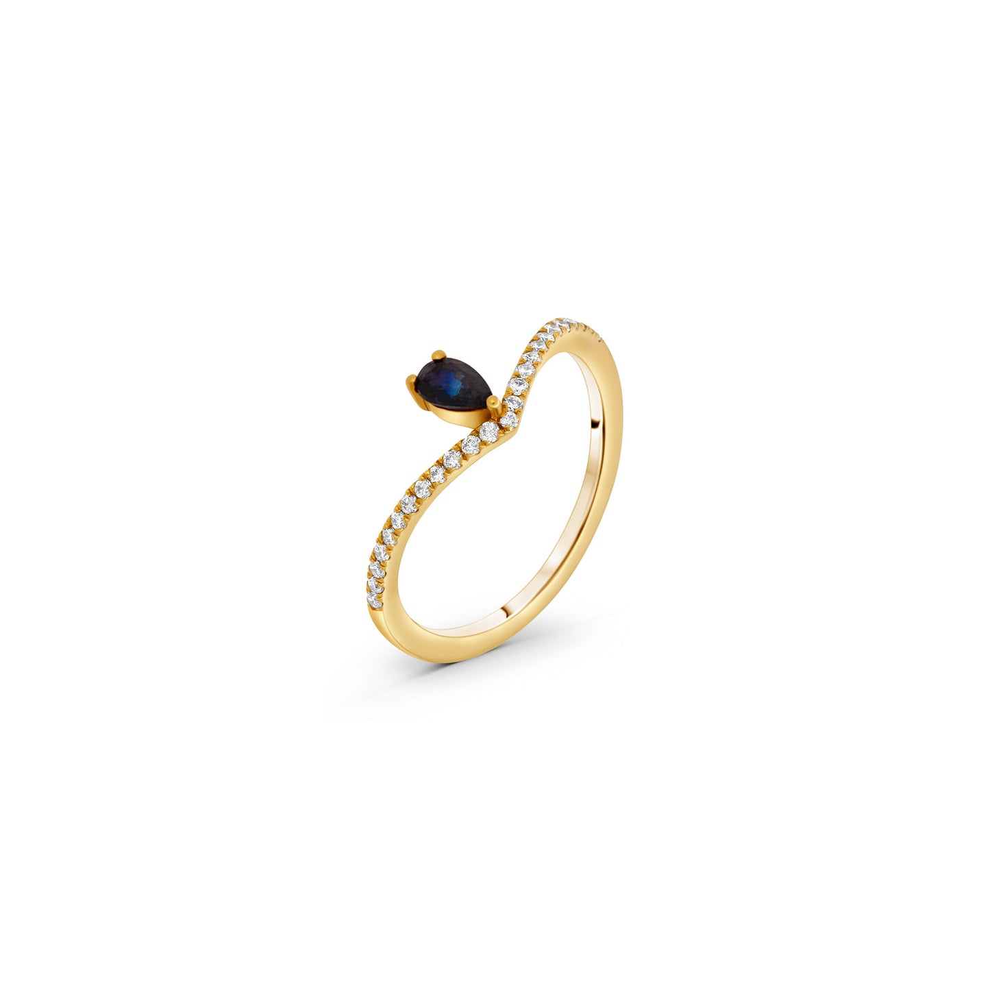 Diamond Curvy Line Ring with Pear Sapphire Stone