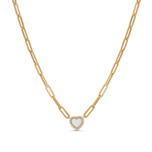 Framed Pearl Heart Paperclip Necklace