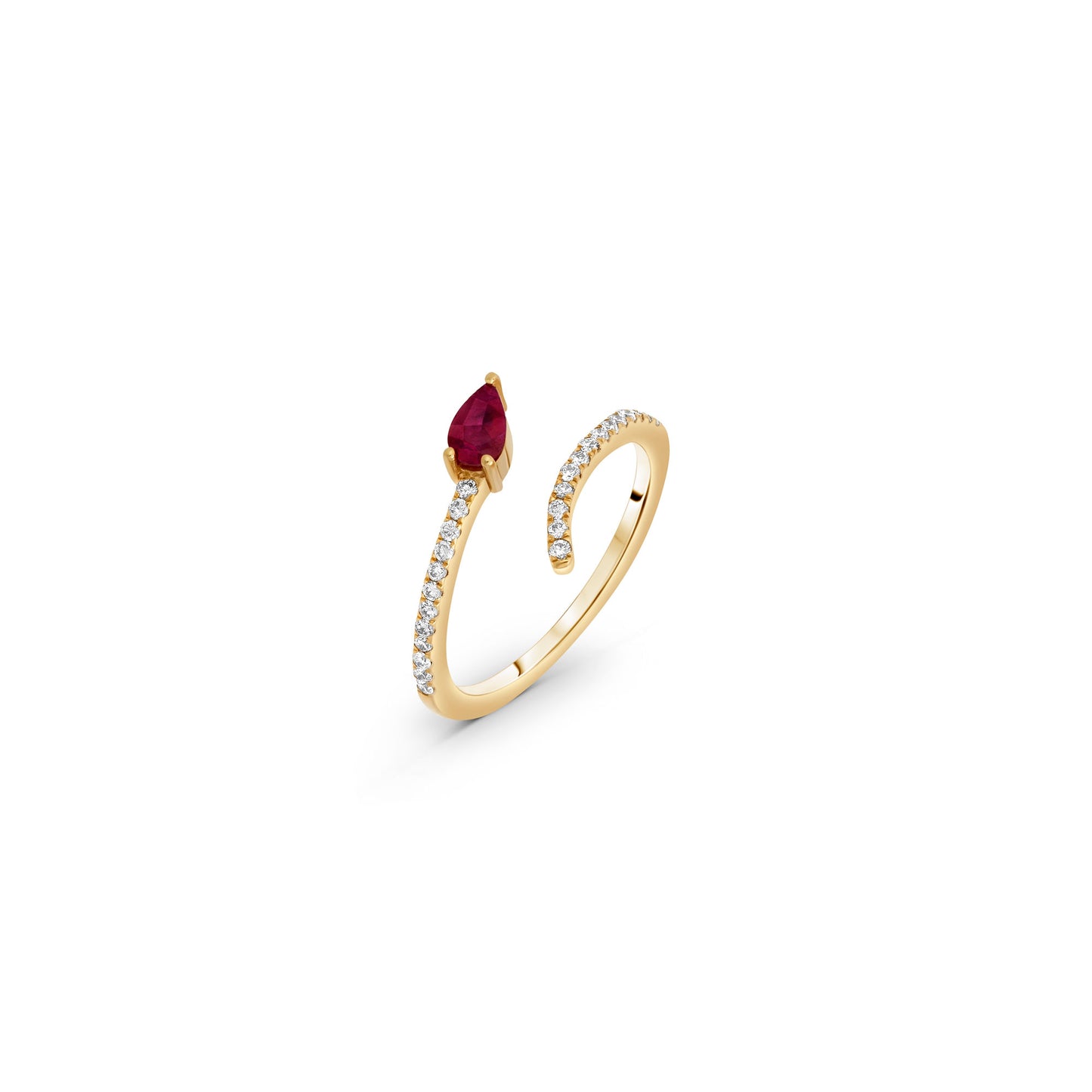 Diamond Ruby Pear Stone Open Ring 3.0