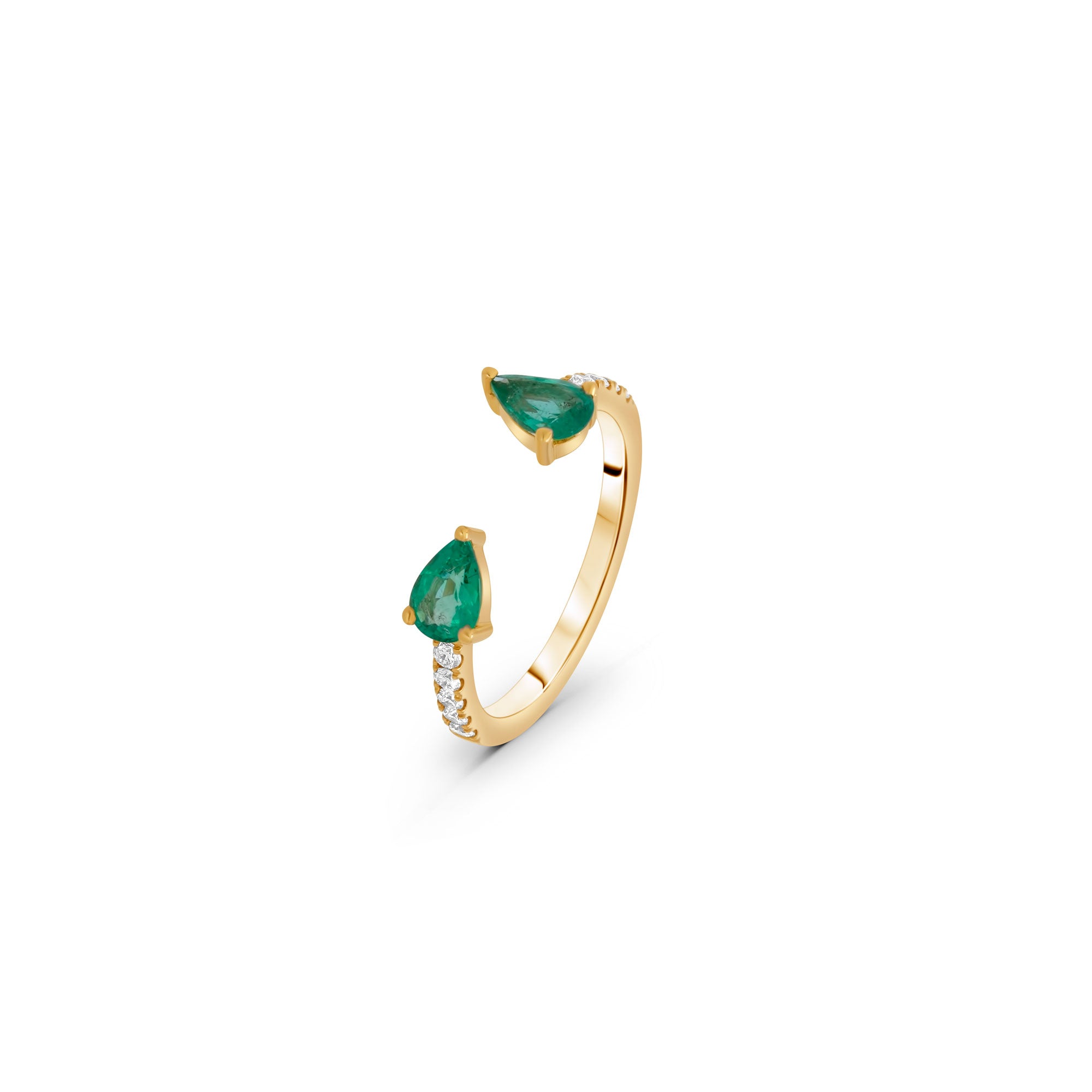 Emerald Double Pear Stones Open Ring