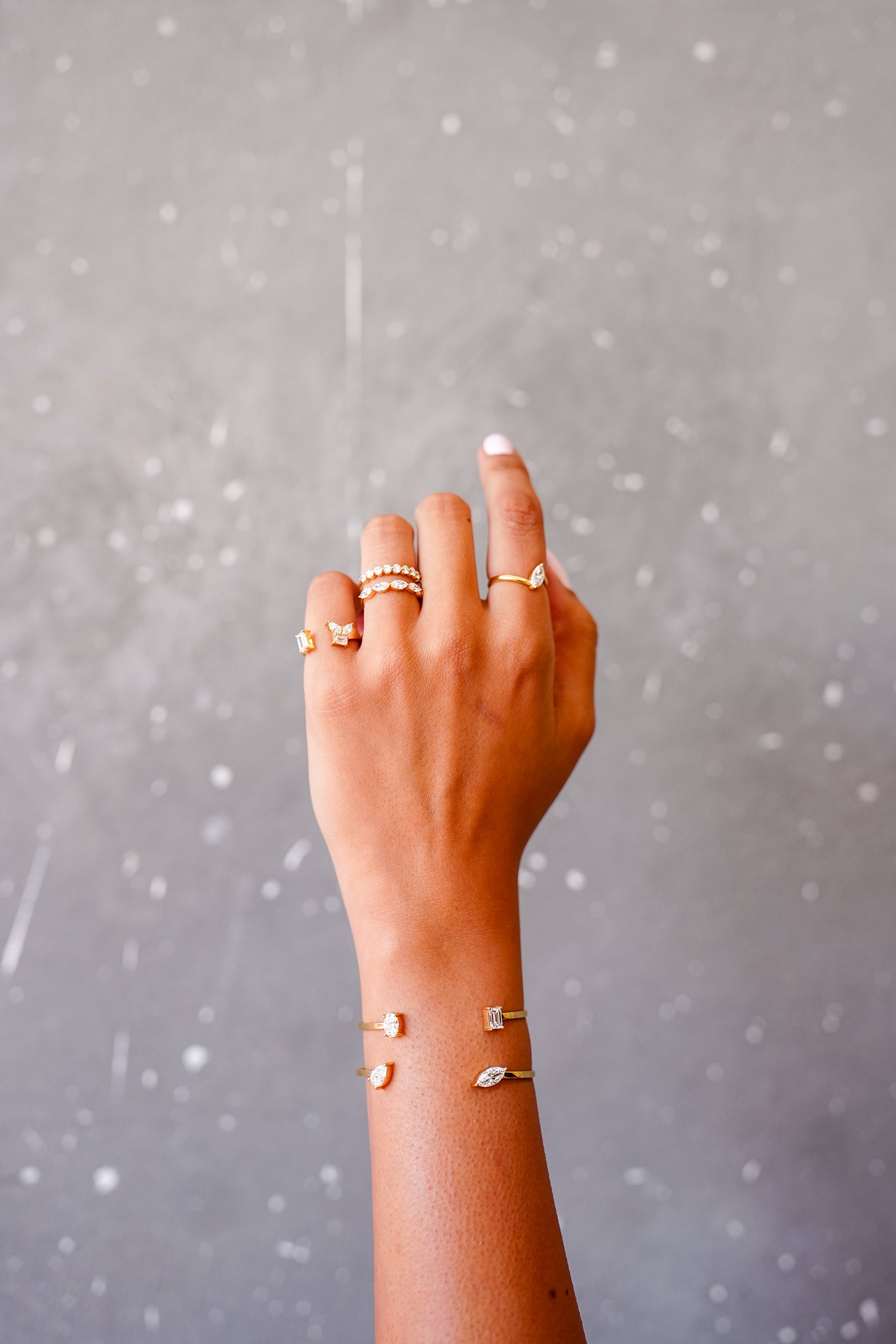 Lab Grown Diamond Double Line Round and Marquise Stones Ring