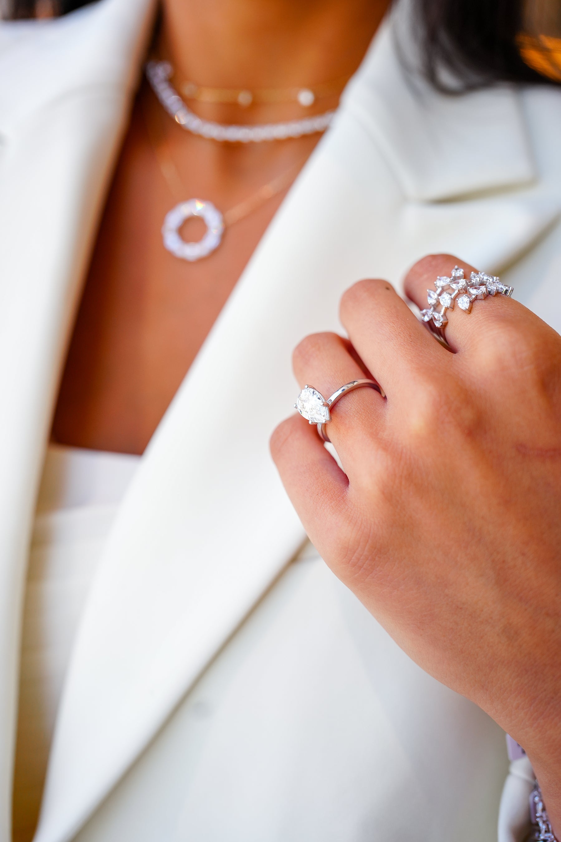 Lab Grown Diamond Triple Line Pear-Cut Stones Ring