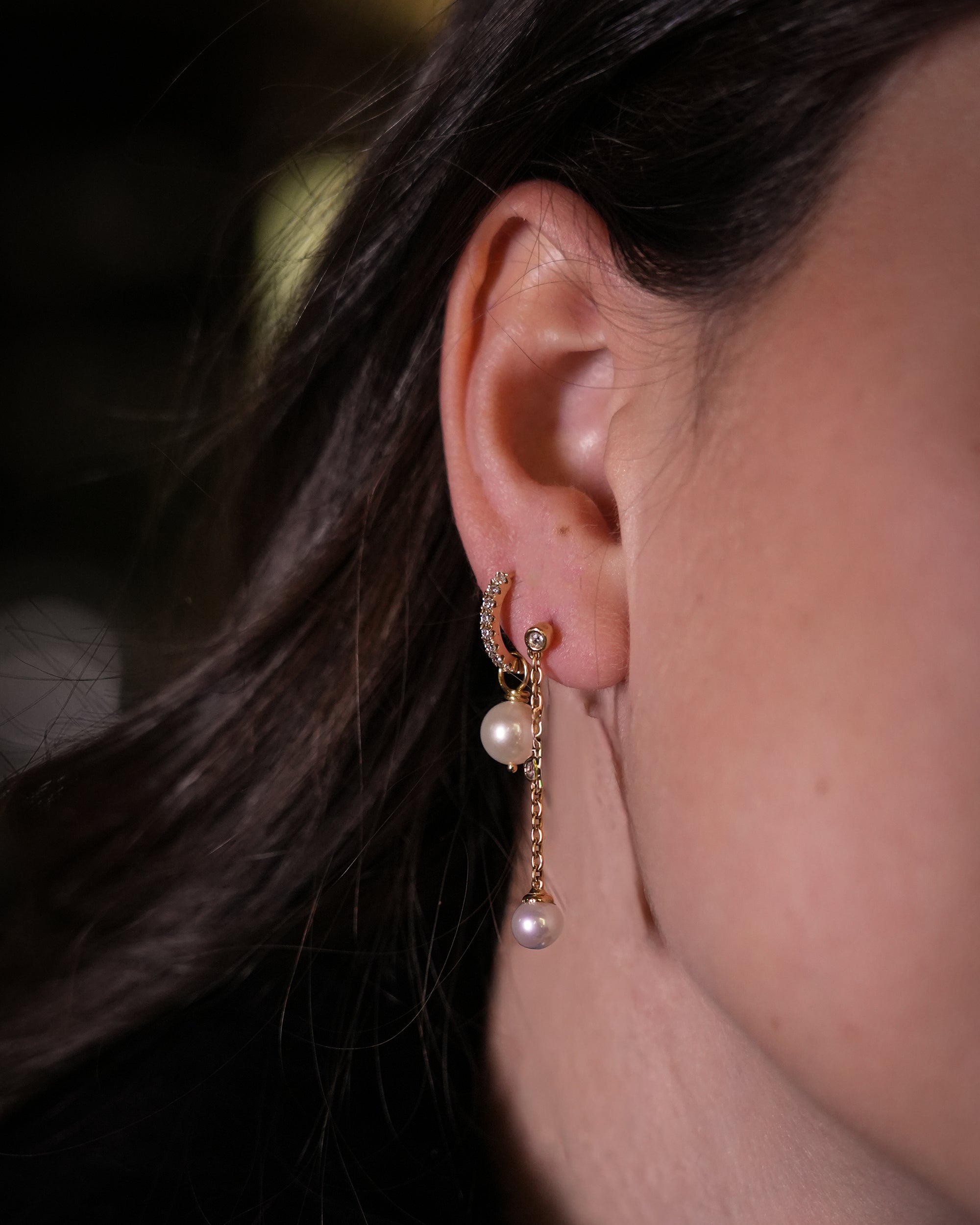 Bezel Stones with Pearl Drop Earring