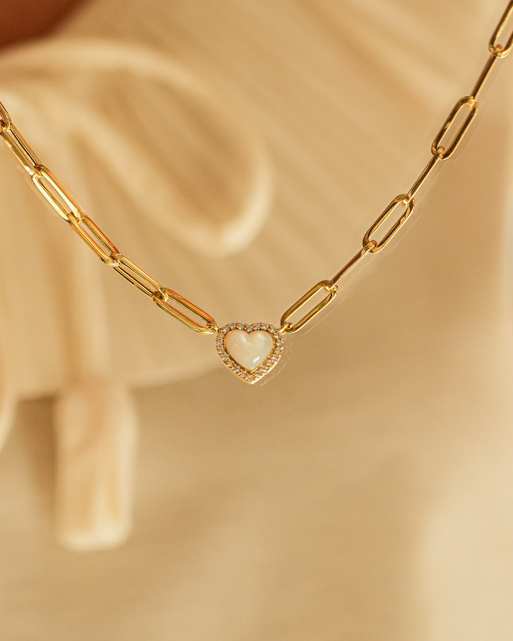 Framed Pearl Heart Paperclip Necklace