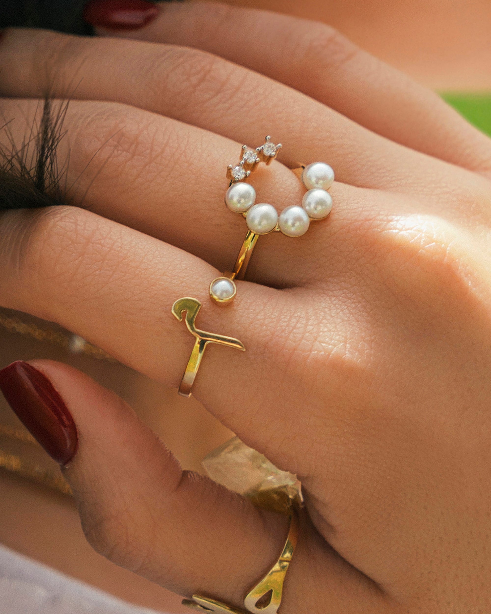 Letter & 3mm Birthstone Open Ring