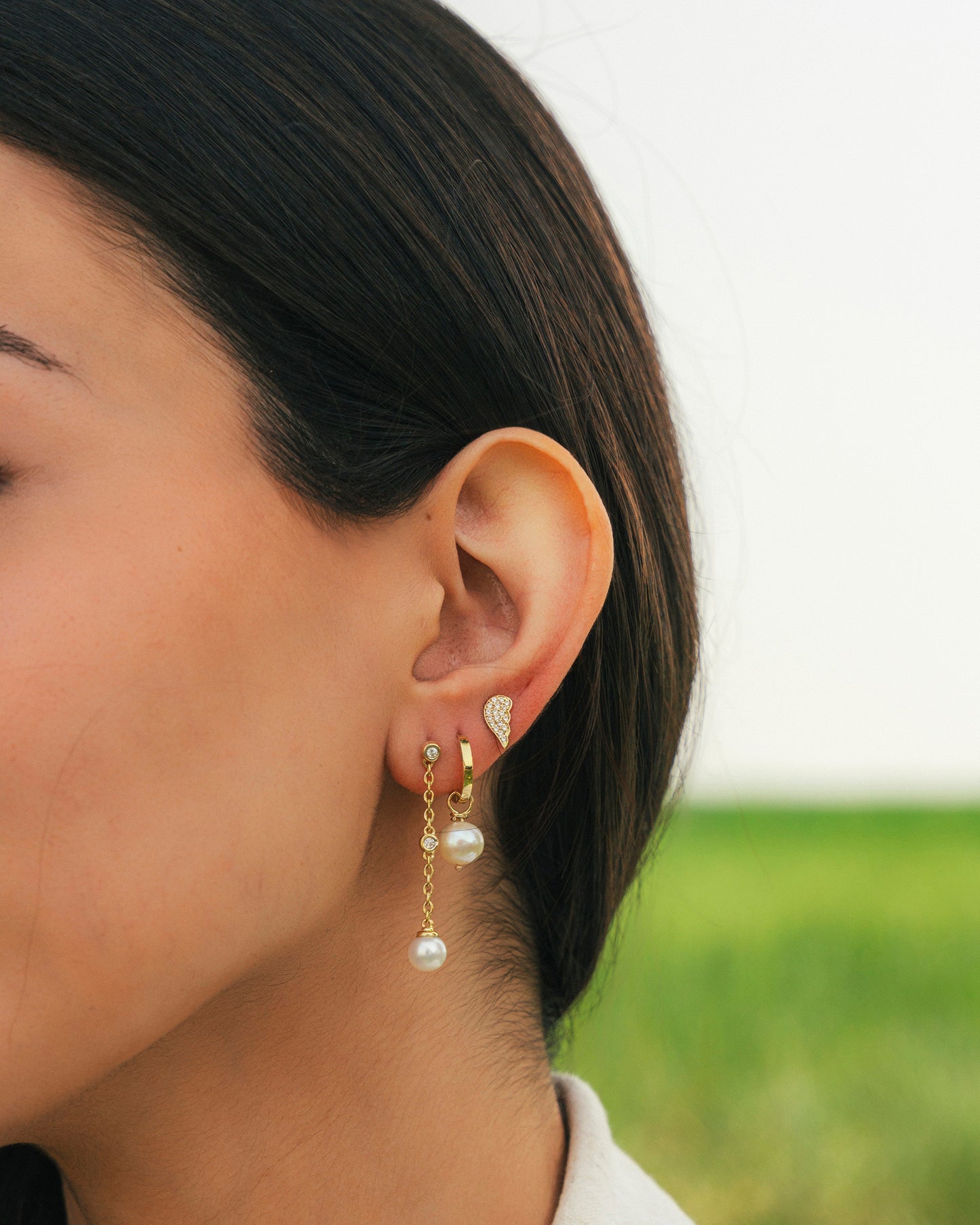 Bezel Stones with Pearl Drop Earring