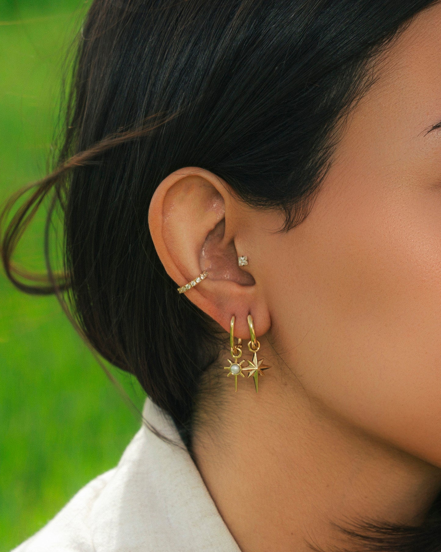 Starburst with Pearl Huggie Hoop