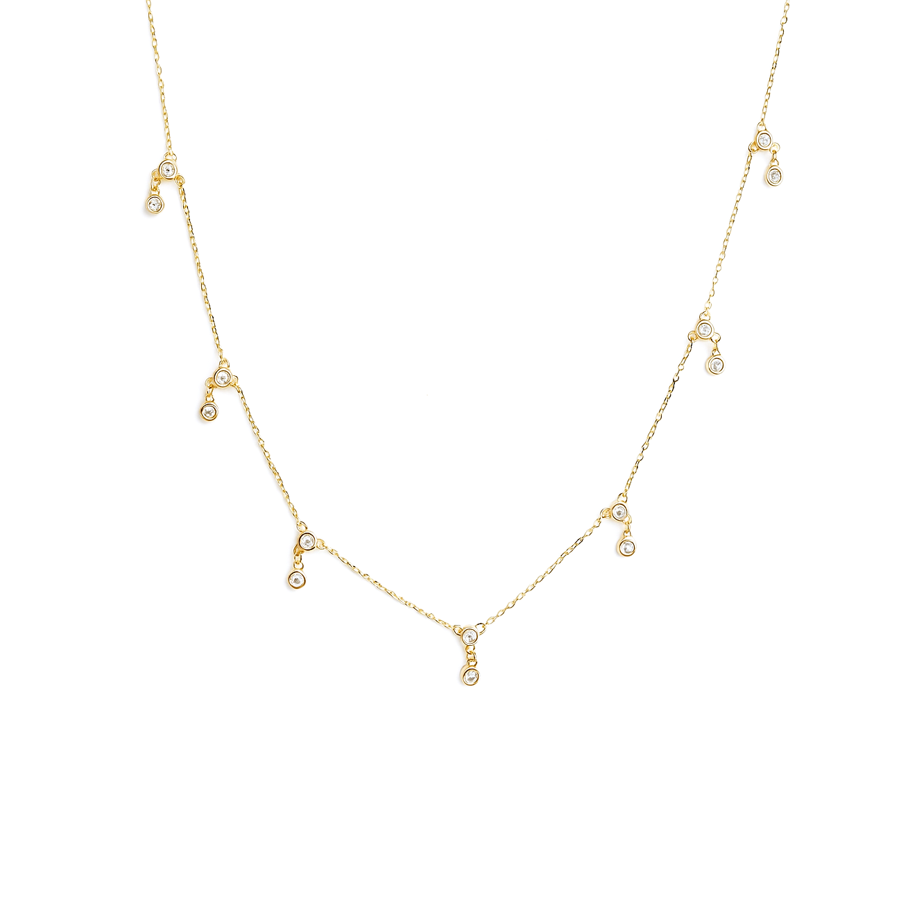 Double Round Stone Drop Necklace