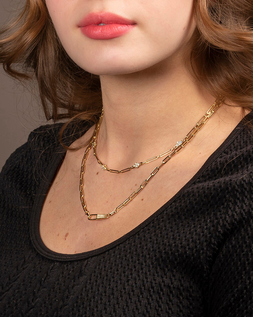 Diamond Four Stones Paperclip Necklace