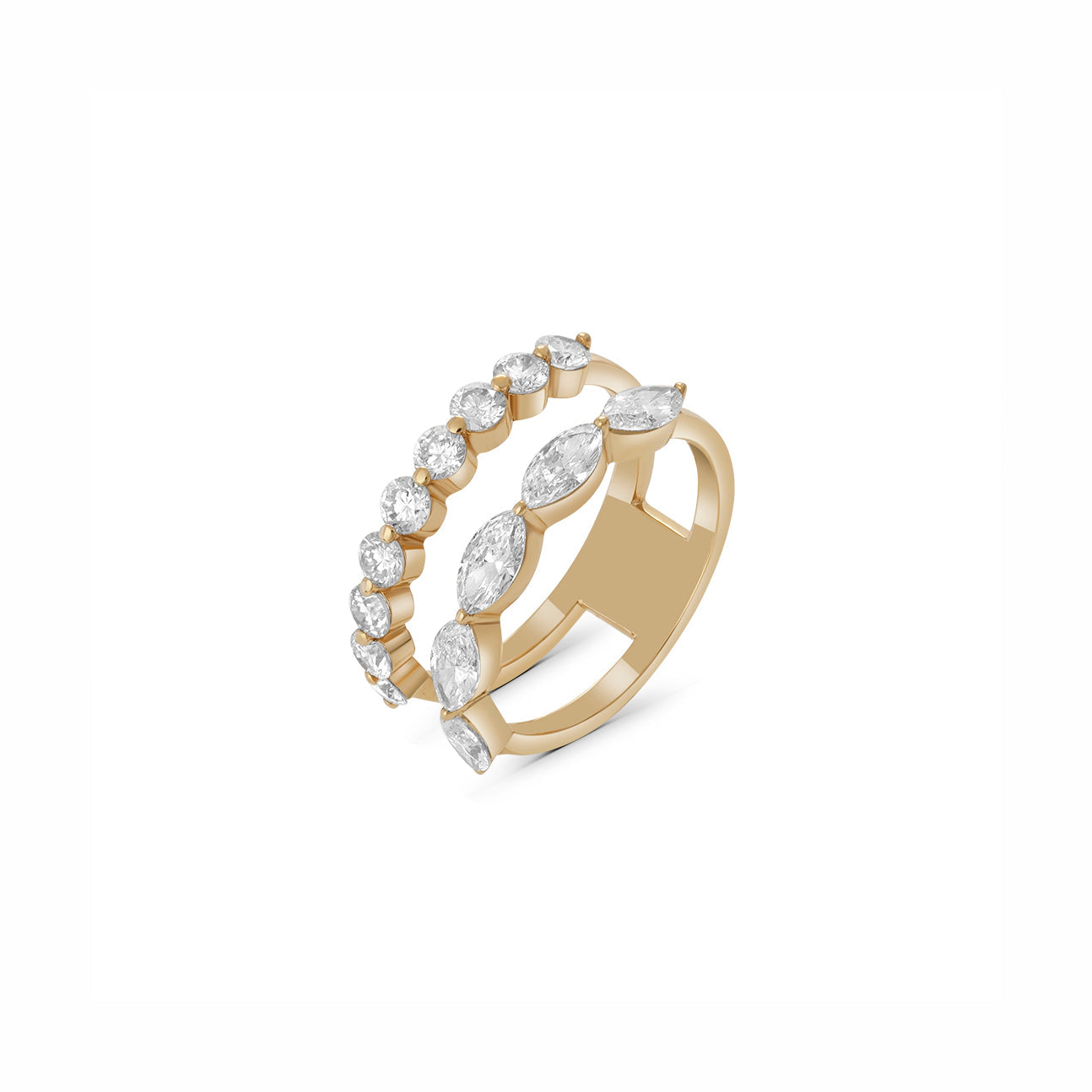 Lab Grown Diamond Double Line Round and Marquise Stones Ring