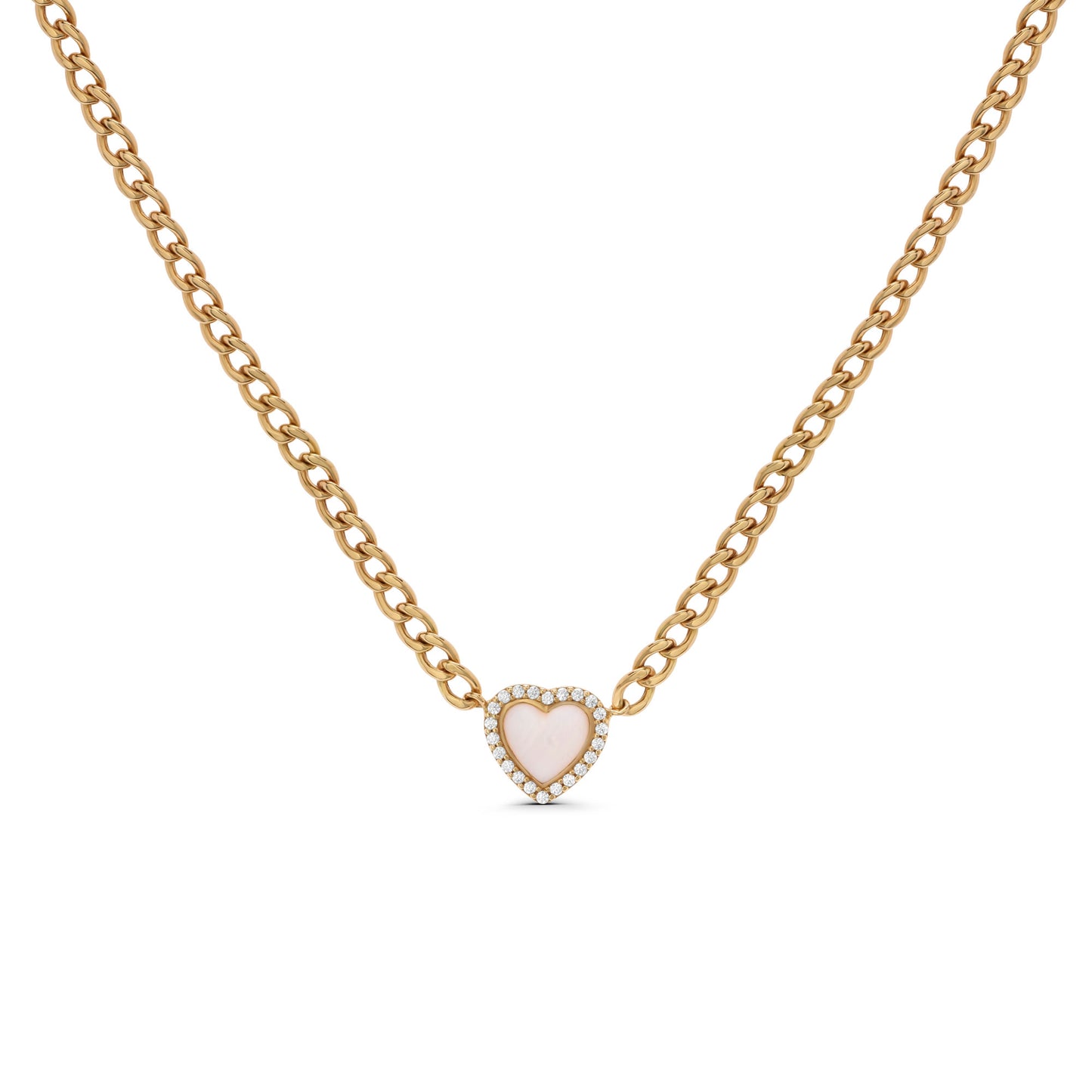 Framed Pearl Heart Curb Chain Necklace