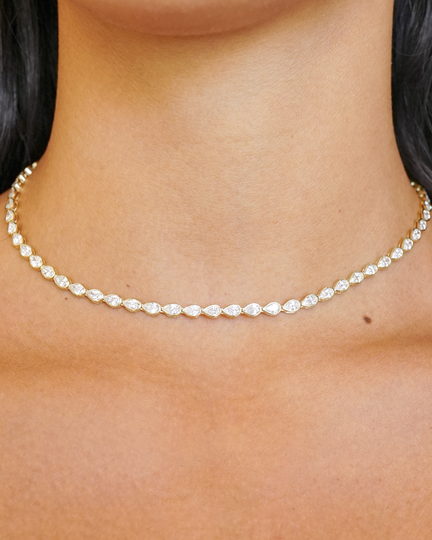 Lab Grown Diamond Pear Bezel Tennis Necklace