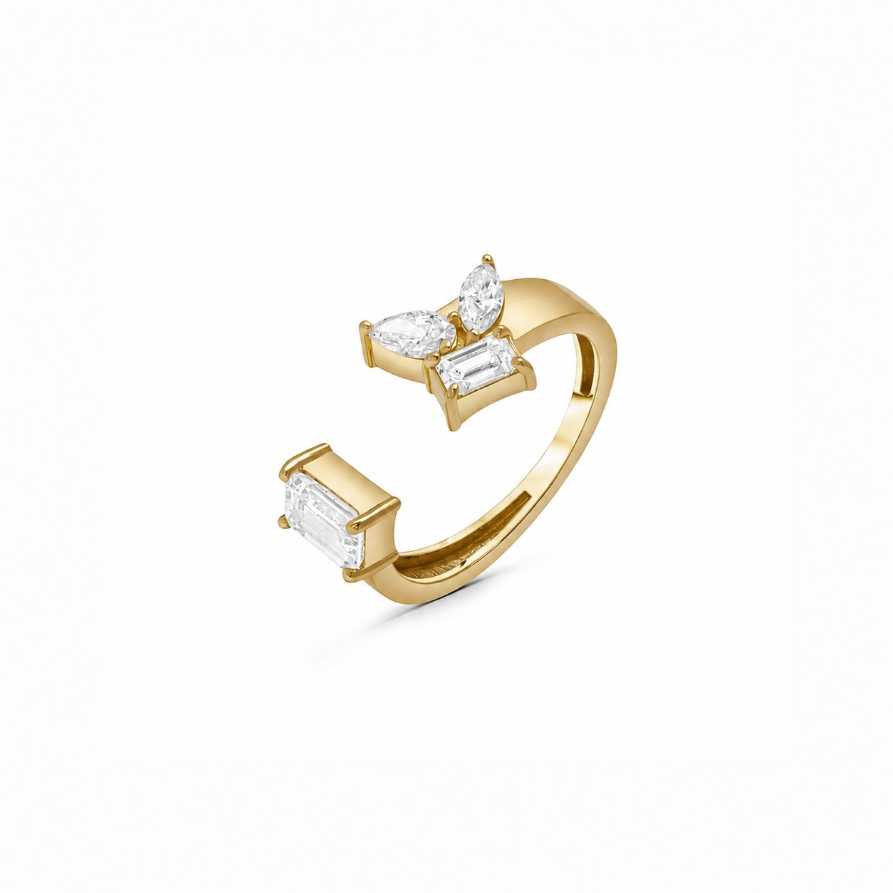 Lab Grown Diamond Emerald-Cut and Mixed Stones Open Ring