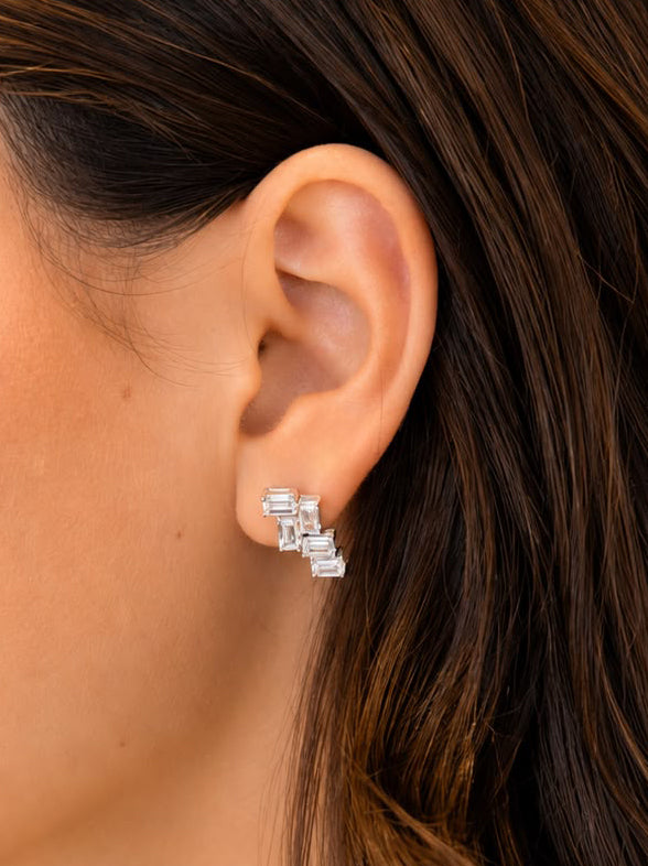 Random Emerald-Cut Lab Grown Stud Earrings
