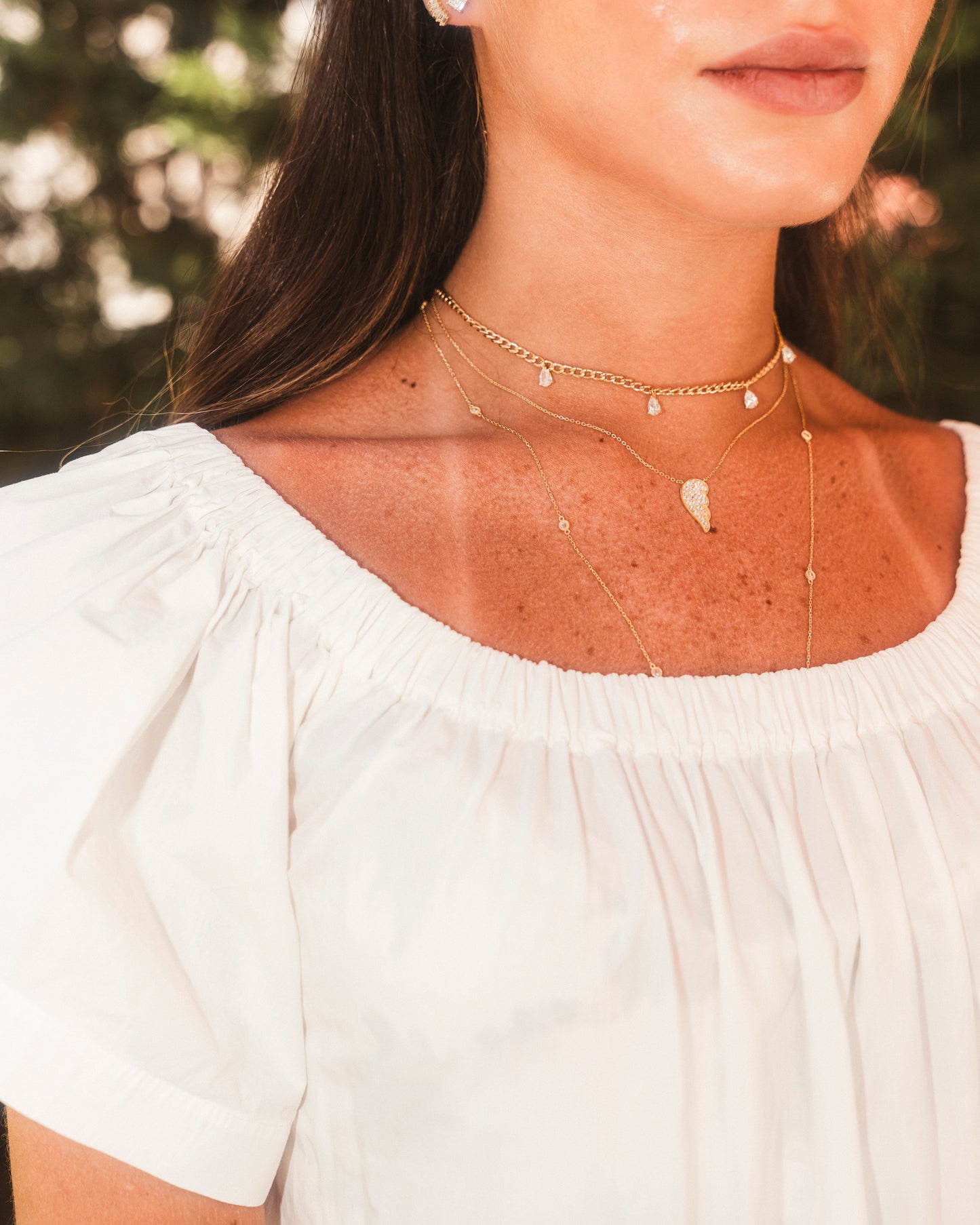 Pear Stone Drop Thin Bold Chain Necklace