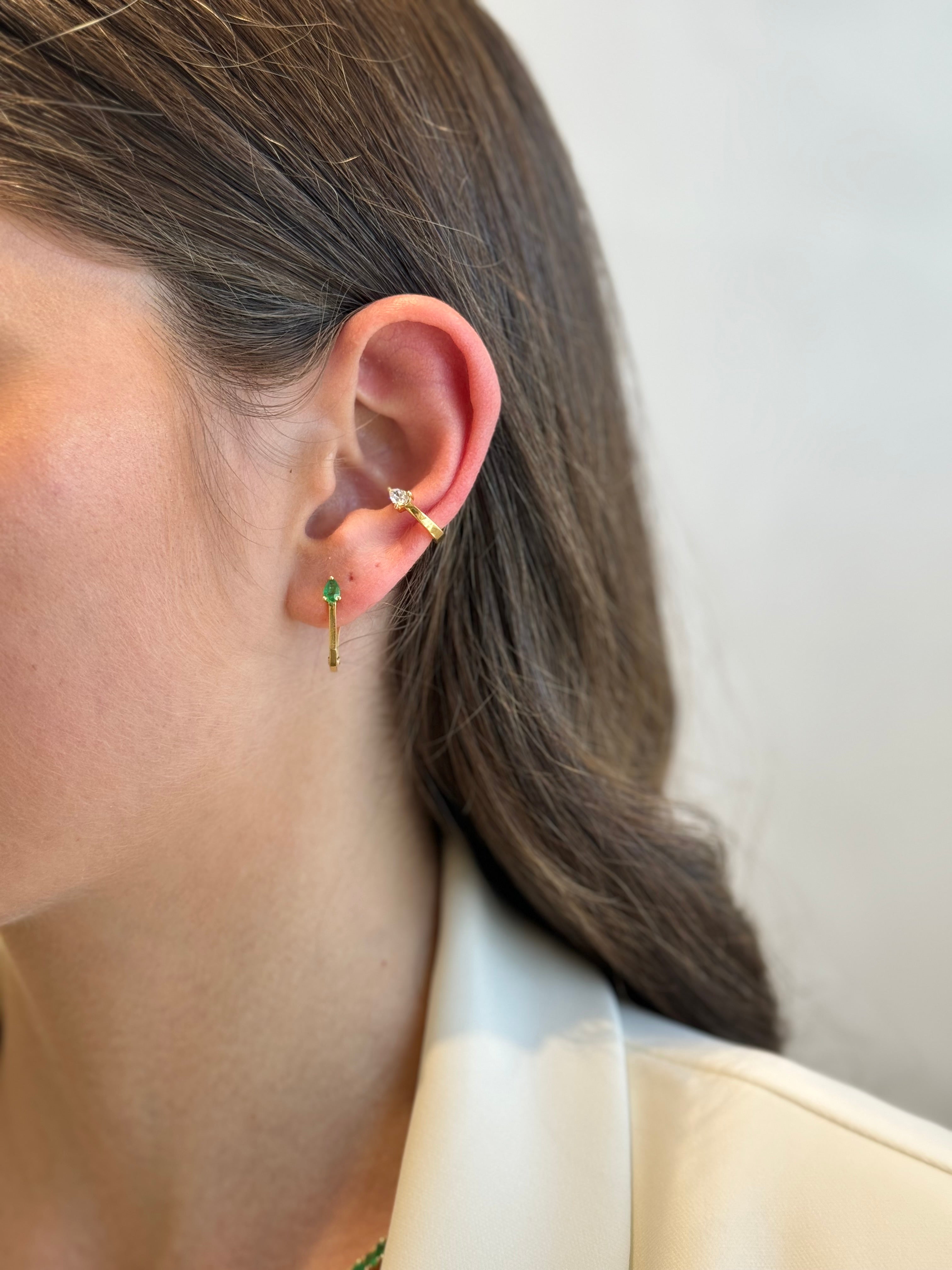 Emerald Pear Cut Rectangle Hoops