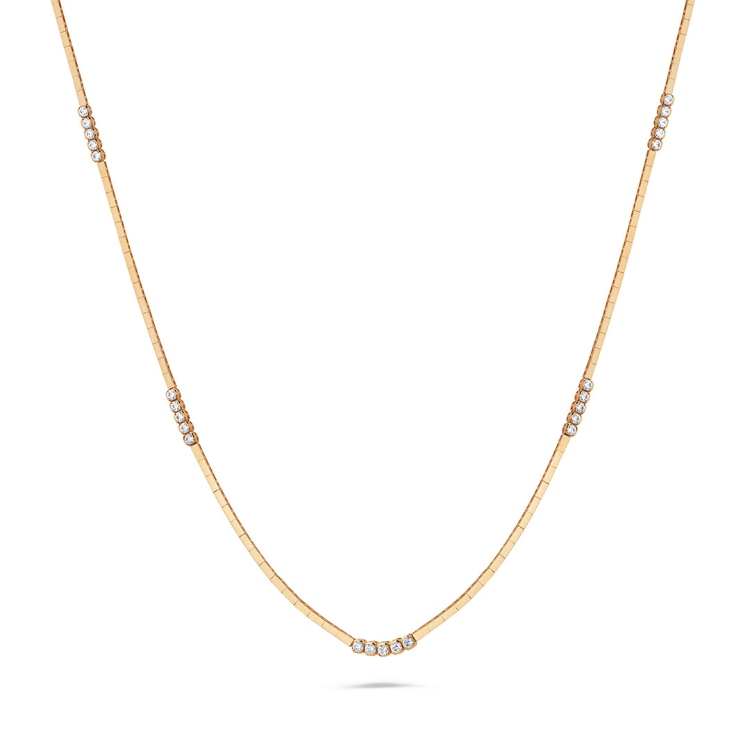 Long Squares and Round Stones Chain Necklace