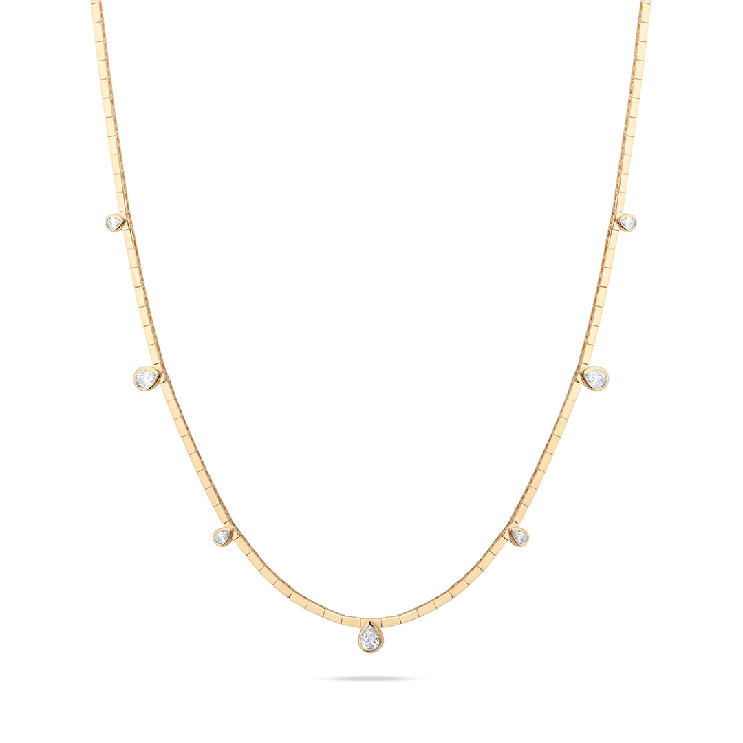 Long Squares & Pear Stones Chain Necklace