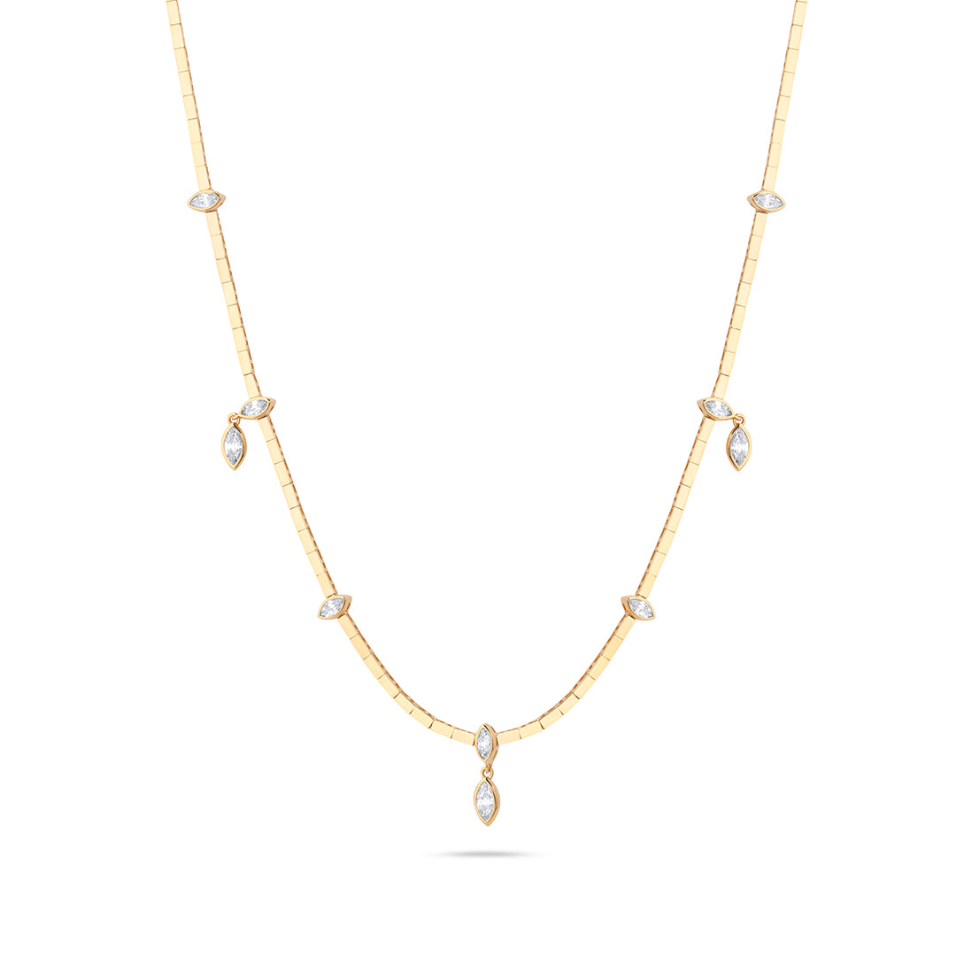 Long Squares & Drop Marquise Stones Chain Necklace