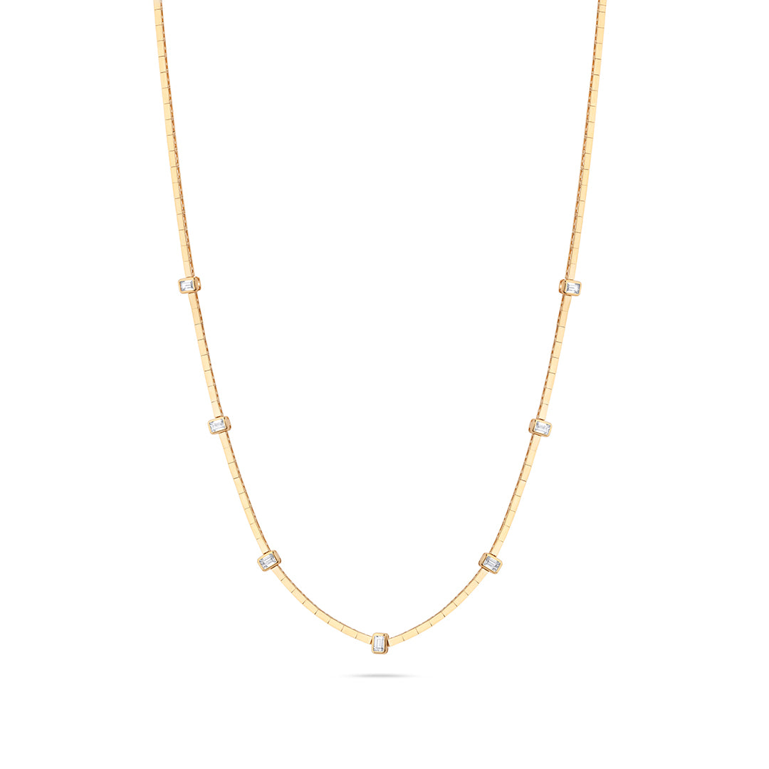 Long Squares and Baguette Stones Chain Necklace