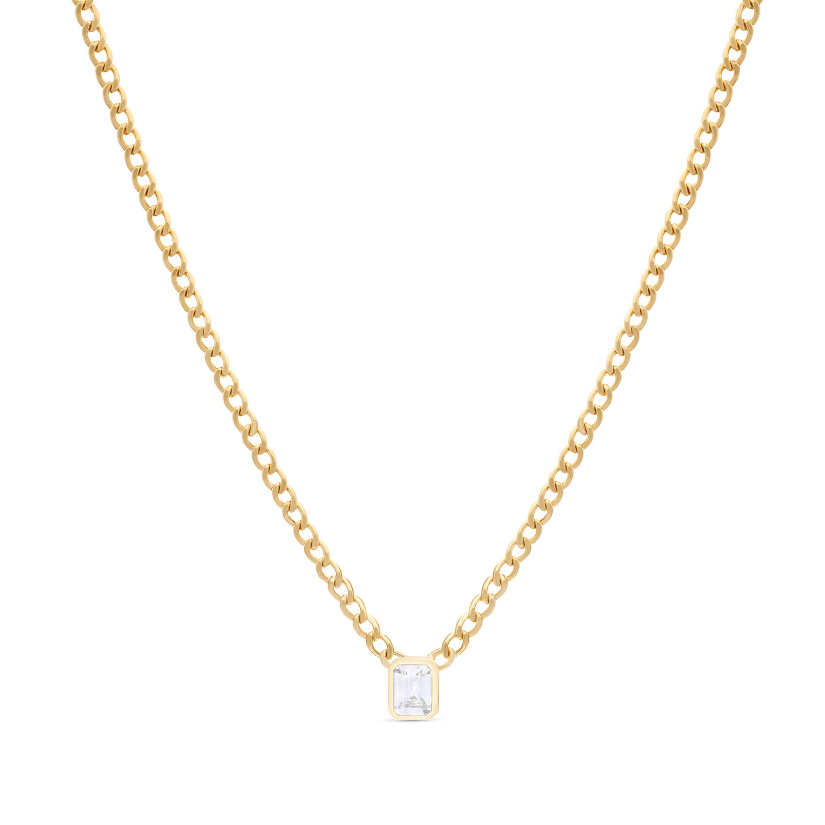 Emerald Cut Stone Curb Chain Necklace