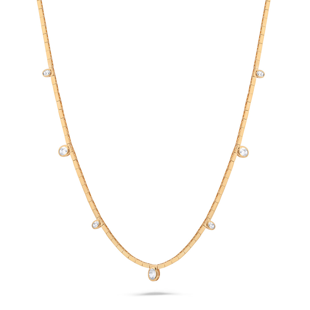 Long Squares and Drop Round Stones Chain Necklace