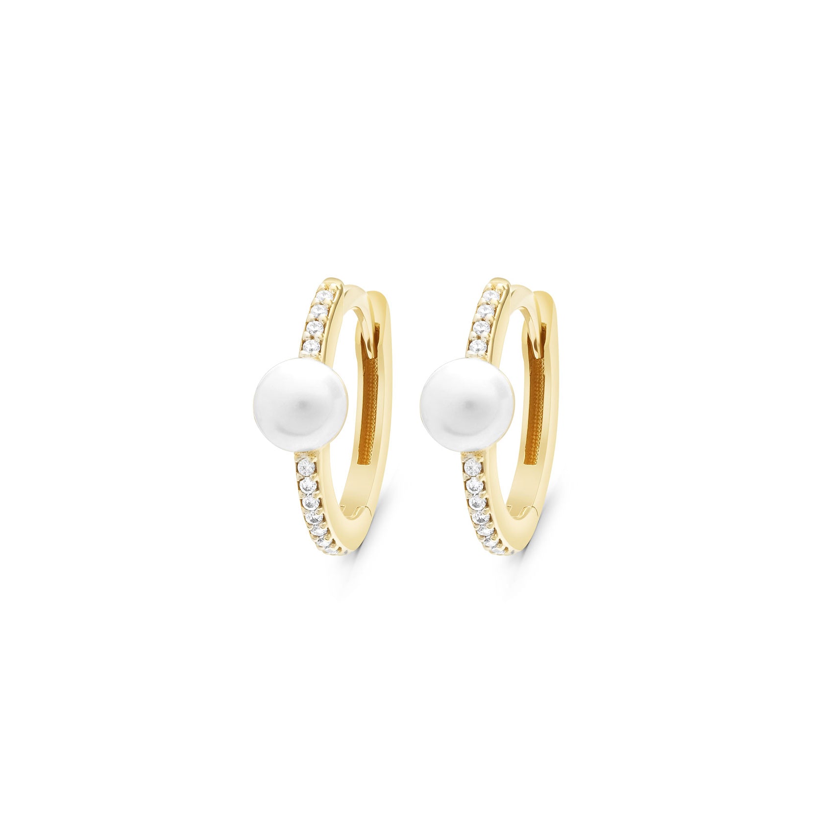 Studded Huggies Hoops with Pearl – JoyJewels Fine Jewelry