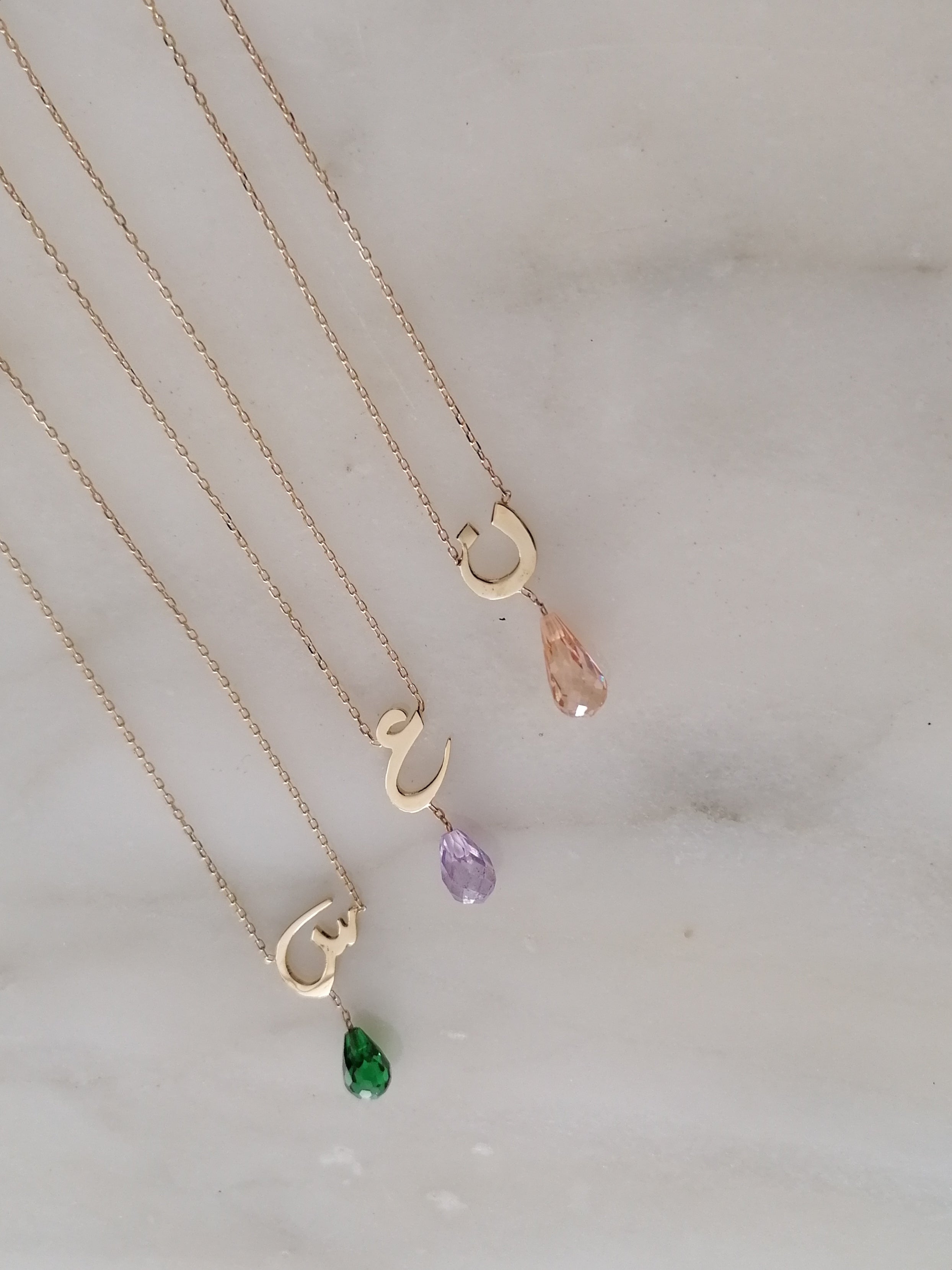 Letter & Dangling Birthstone Necklace