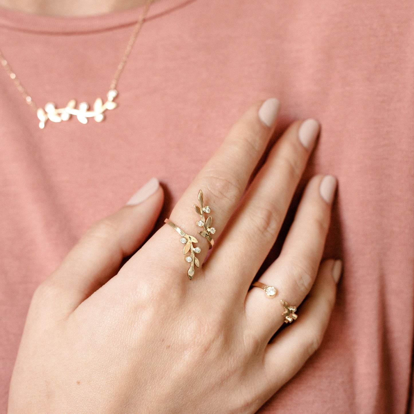 double leaves & blossoms ring