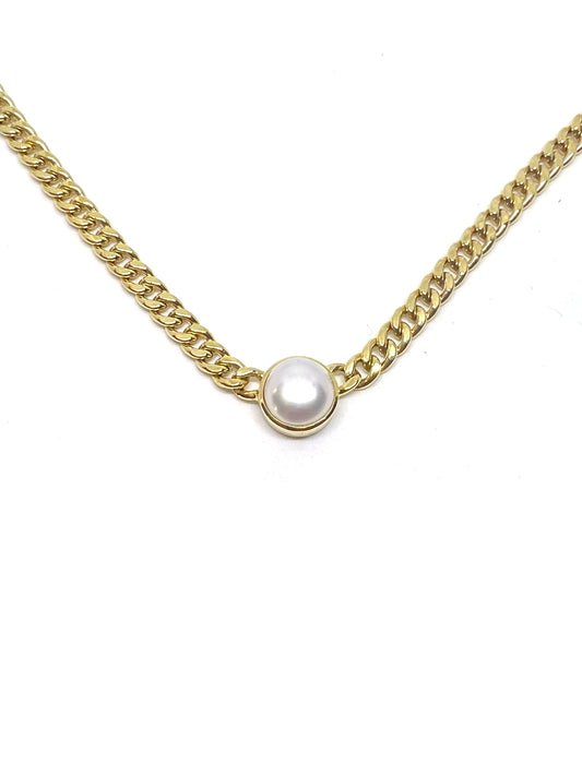 pearl curb chain necklace