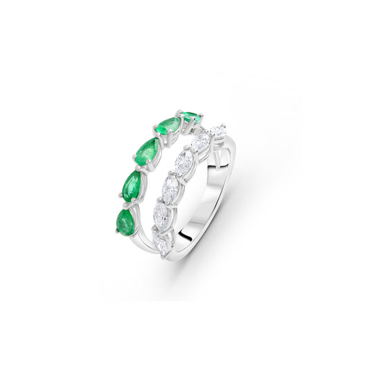 Diamond Emerald Double Line Ring