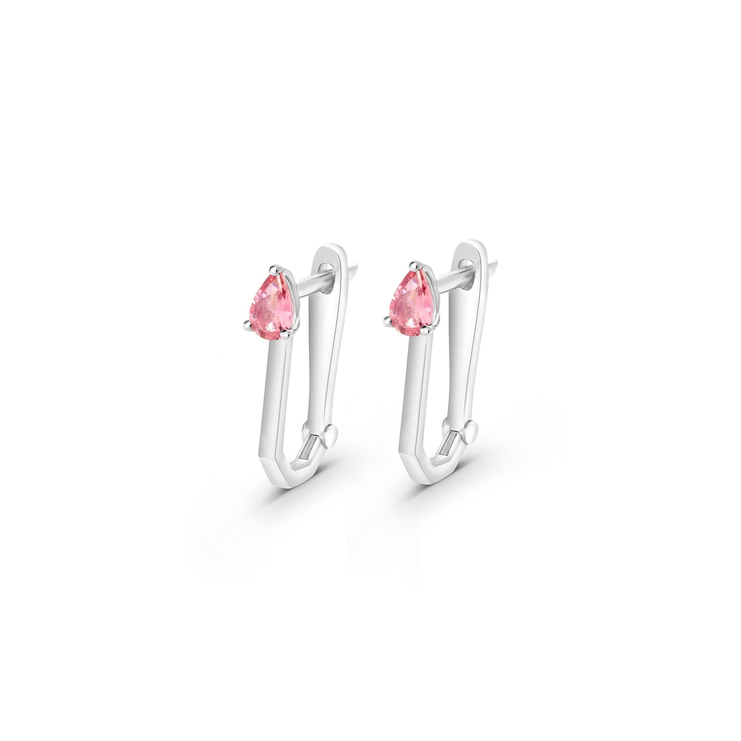 Pink Tourmaline Pear Cut Rectangle Hoops