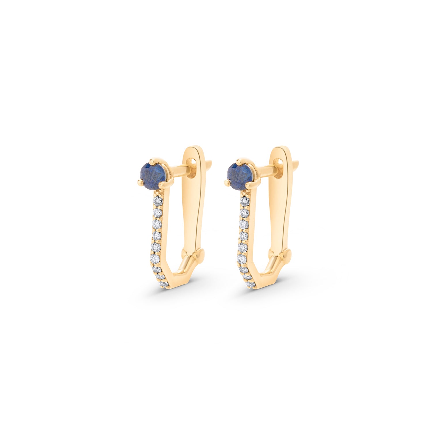 Sapphire Round Cut Rectangle Studded Hoops