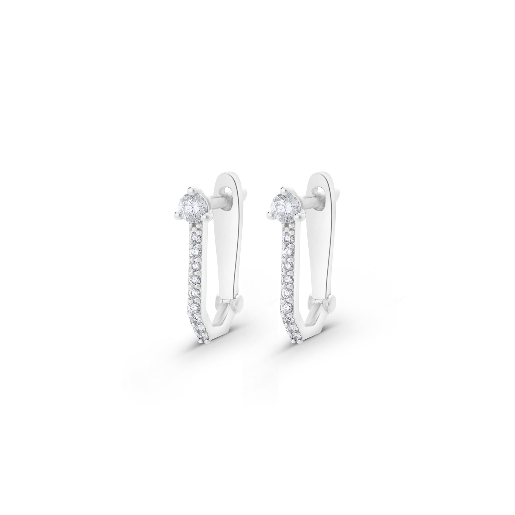 Diamond Round Cut Rectangle Studded Hoops