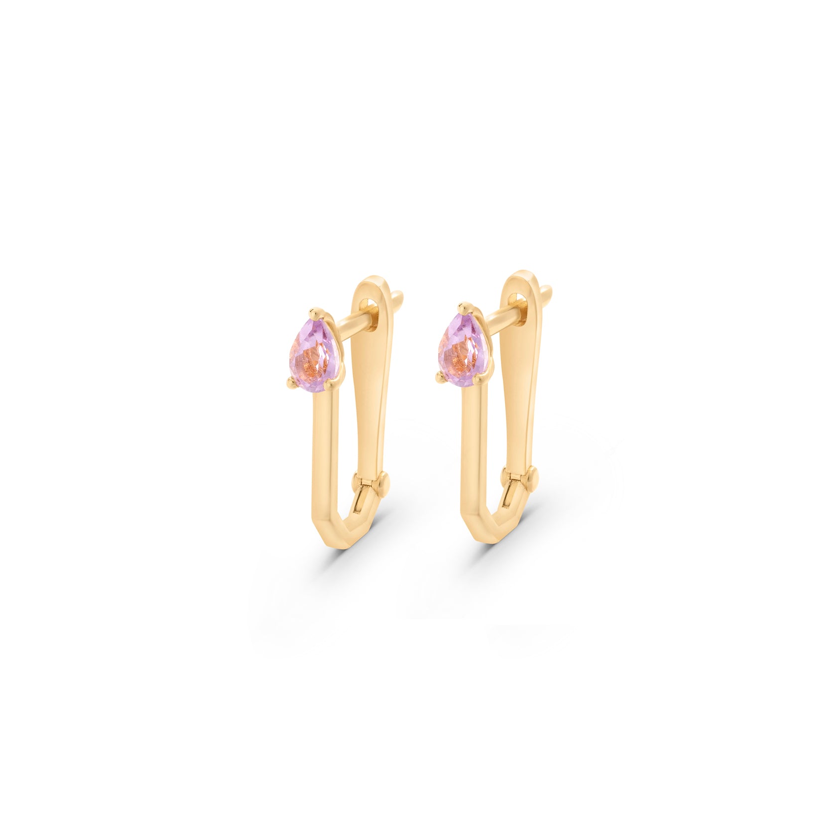 Pink Tourmaline Pear Cut Rectangle Hoops