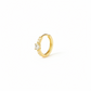 Gold hoop earring with a central gemstone on a white background