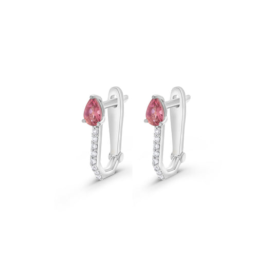 Pink Tourmaline Pear Cut Rectangle Studded Hoops