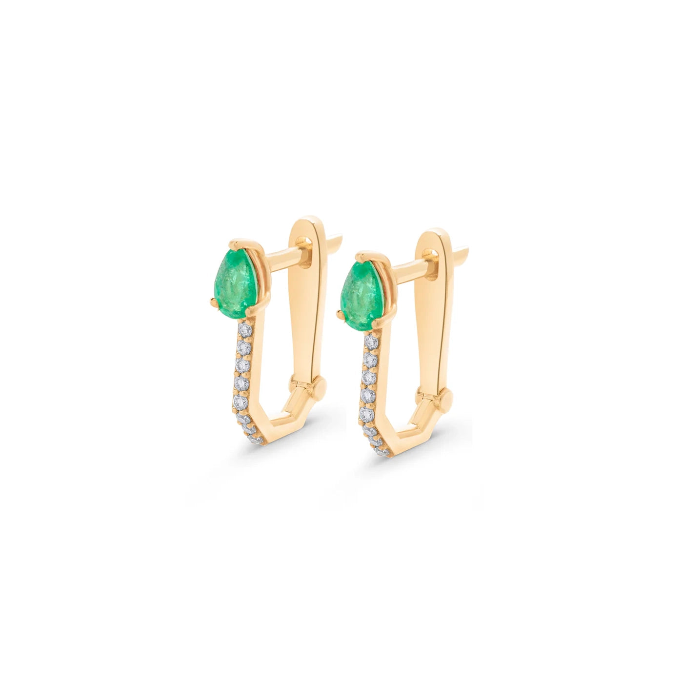 Emerald Pear Cut Rectangle Studded Hoops