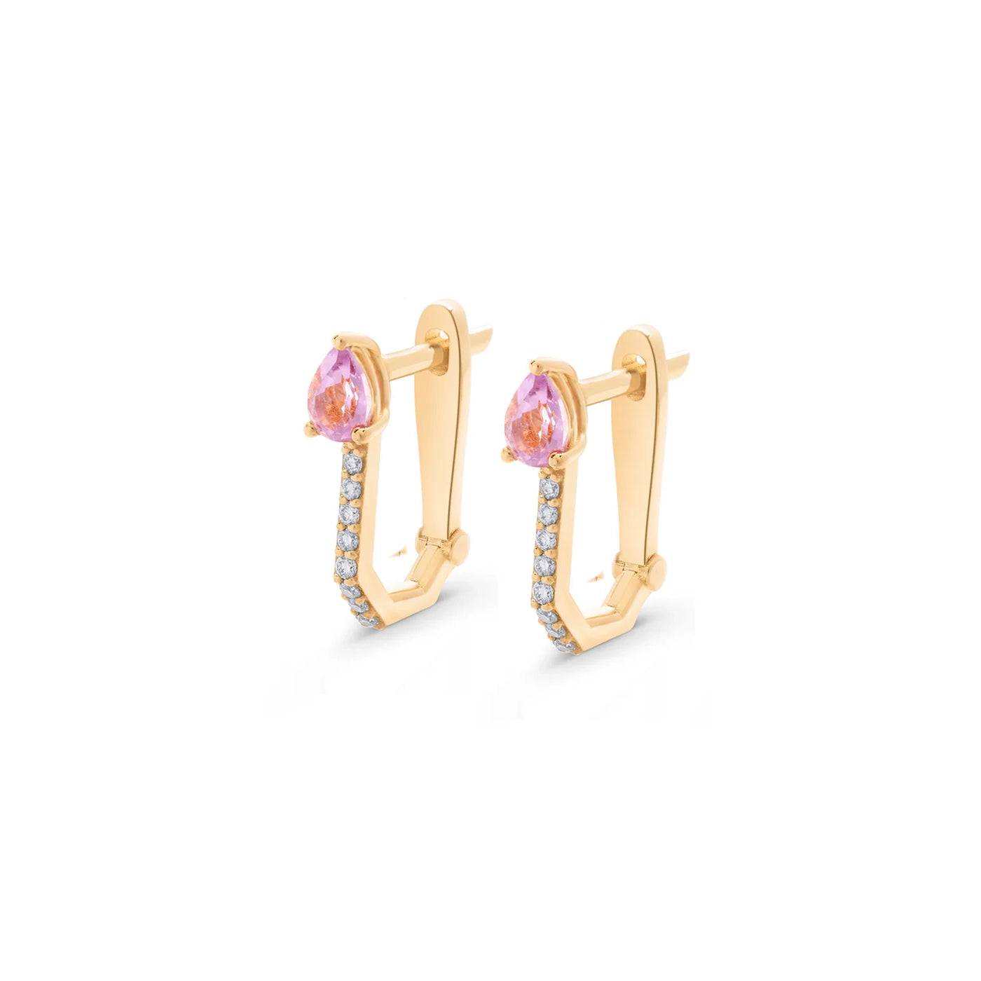Pink Tourmaline Pear Cut Rectangle Studded Hoops