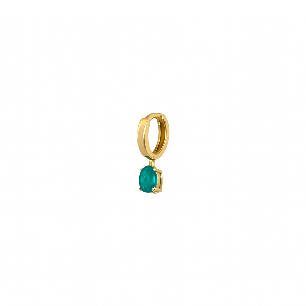 Oval Emerald Stone Drop Huggie Hoop