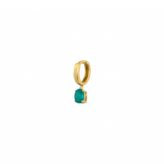 Oval Emerald Stone Drop Huggie Hoop