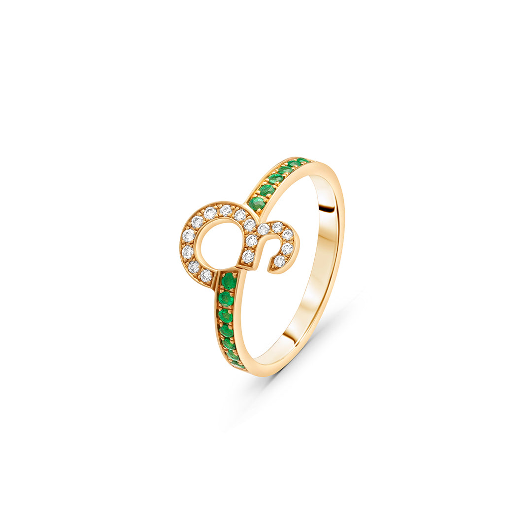 Diamond and Emerald Letter Ring