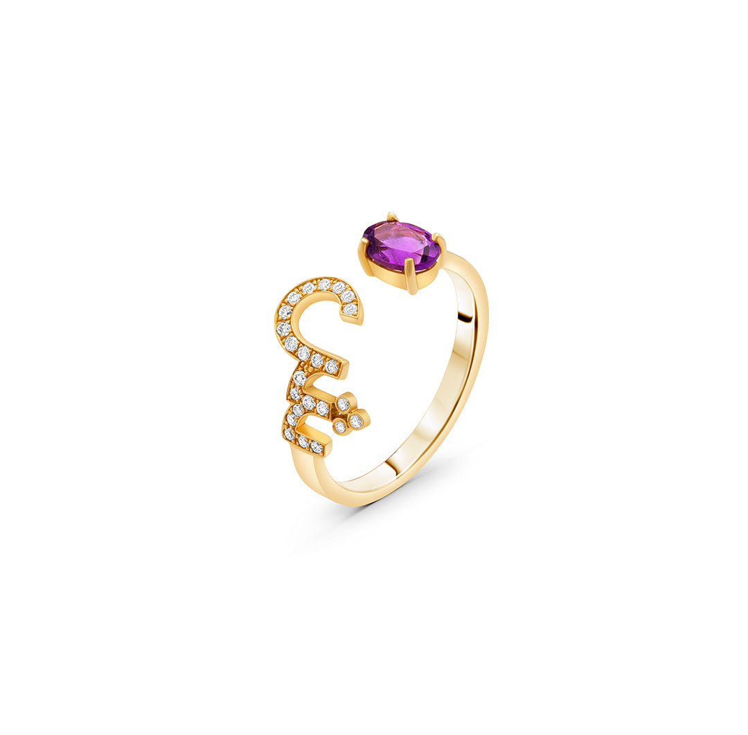 Diamond and Amethyst Letter Open Ring