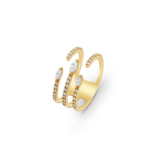Diamond Three Lines with Marquise Stones Ring